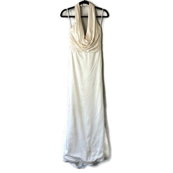 BHLDN Amy Kuschel Cream Champagne Silk Draped Halter Maxi Gown Dress Size Small - Picture 1 of 15